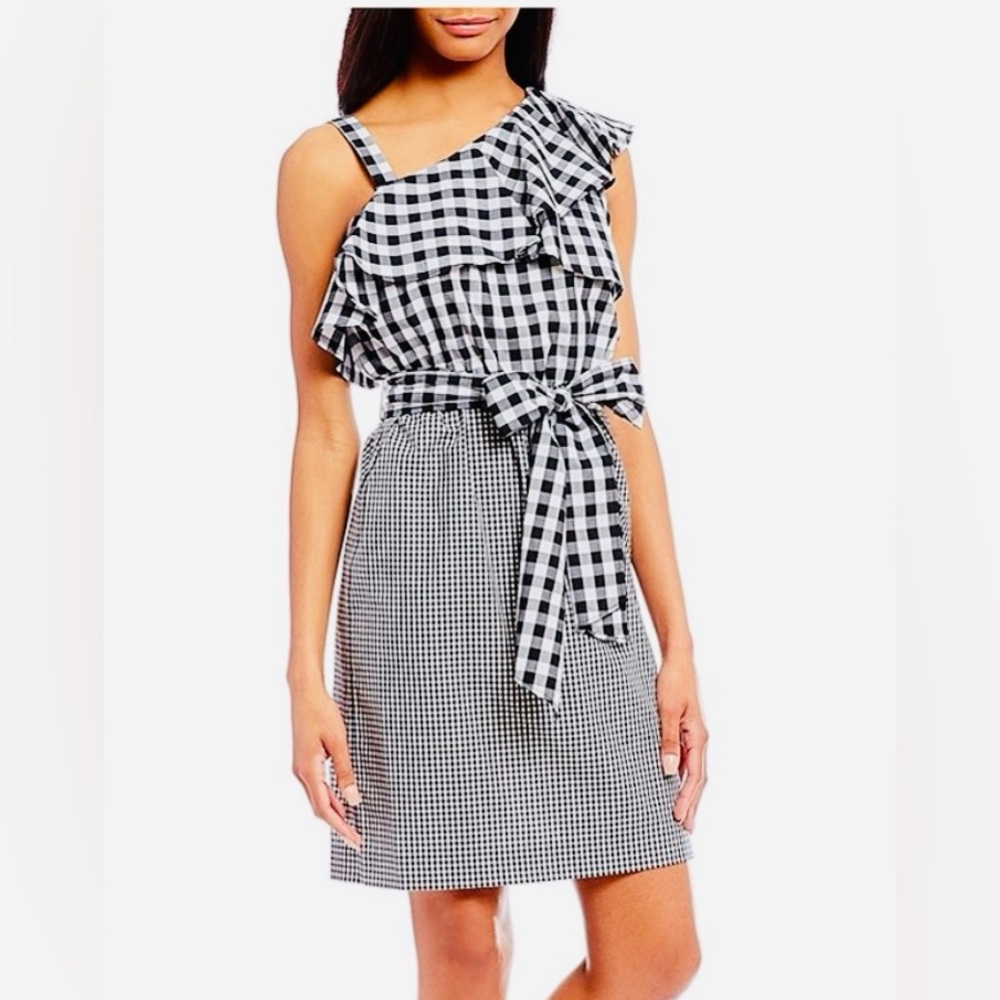 Calvin Klein Checked Gingham Dress waist tie sz 14